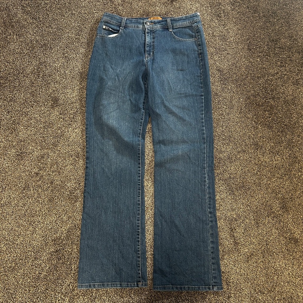 Hannah Jeans Women 12 Blue Excellent Straight Leg Rhinestone Flap Pocket Denim